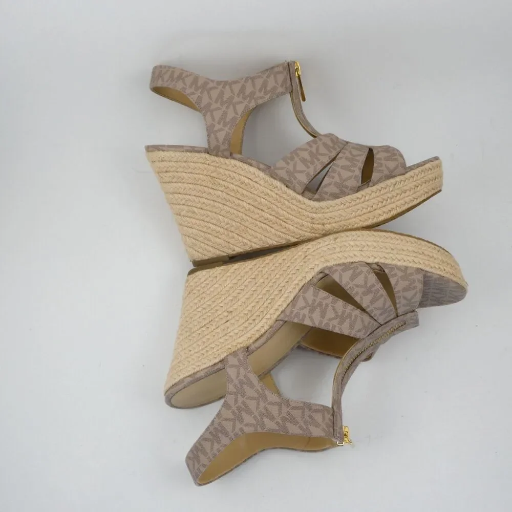 Michael Kors Women's US Size 10 M Vanilla White Wedge Sandals Signature Damita